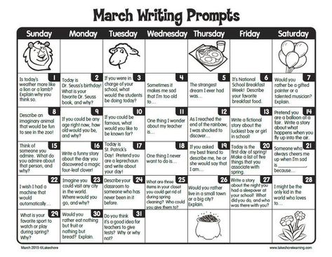 FREE printable March Writing Prompts Calendar: Perfect for journal ... Writing Activities 3rd Grade, March Writing Activities, Writing Calendar, March Writing Prompts, March Journal, March Writing, Elementary Writing Prompts, Writing Prompts Poetry, Free Writing Prompts