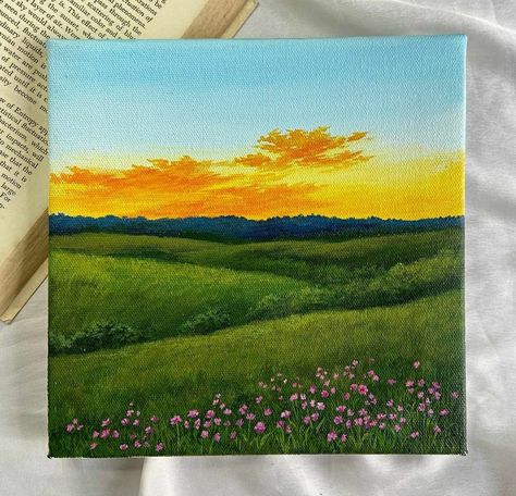 Indian Scenery Painting, Small Painting Gift Ideas, Painting Nature Acrylic, Sunset Painting Aesthetic, Canvas Art Painting Abstract, Desain Buklet, Beautiful Art Paintings, Simple Canvas Paintings, Canvas Painting Tutorials