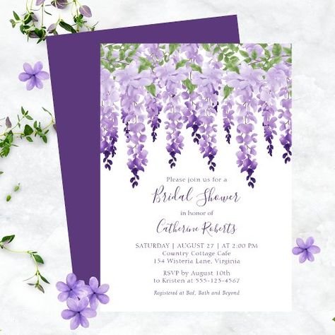 $1.90 | Watercolor Wisteria Purple Floral Bridal Shower #watercolor bridal shower invitations, purple summer garden flowers, simple elegant stylish floral, vintage spring purple bohemian flowers, lavender floral fall bridal shower, watercolor wisteria, lavender purple green and white, chic modern country garden themed, bridal brunch, budget Modern Country Garden, Summer Garden Flowers, Watercolor Bridal Shower Invitations, Wisteria Purple, Summer Flowers Garden, Bridal Brunch Invitations, Fall Bridal Shower, Bohemian Flowers, Floral Bridal Shower Invitations