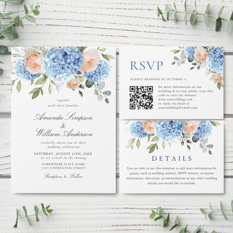 Blue Hydrangea Blush Pink Roses Wedding All In One Invitation Hydrangea Wedding Invitations, Hydrangea Pink, Blush Pink Roses, Pink Roses Wedding, Roses Gift, Hydrangea Wedding, Zazzle Wedding, Hydrangeas Wedding, Rose Wedding Invitations