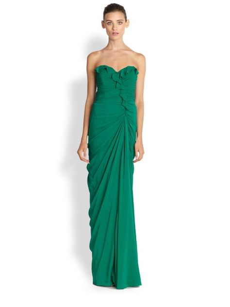 Badgley Mischka Emerald Green Silk Strapless Sweetheart Ruffle Draped Gown Long Formal Dress Size 10 (M) Listed By Vinobaby V. - Tradesy Emerald Gown, Badgley Mischka Dress, Dresses Silk, Ruffle Gown, Drape Gowns, Floor Length Gown, Green Silk, Badgley Mischka, Long Skirt