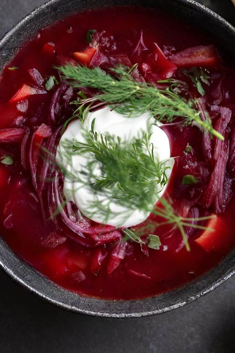 Try vegan borscht soup to experience the charm of Eastern European cuisine. This vegan and vegetarian version offers a colorful and wholesome take on a classic favorite with beets, cabbage, and a mix of veggies. Traditional Borscht Recipe, Vegan Borscht, Vegetarian Borscht, Russian Borscht Soup, Borscht Recipe, Borscht Soup, Dinner Choices, Plant Based Recipes Easy, Slow Cooker Vegetarian