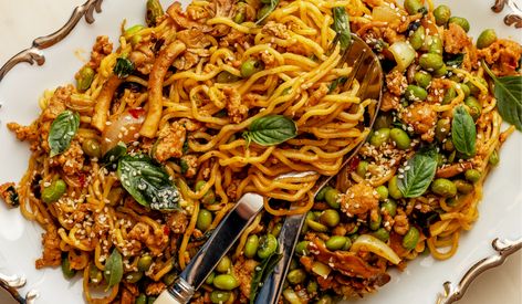 Chicken and Ramen Noodle Stir Fry | Tried and True Recipes Chicken And Ramen, Ramen Noodle Stir Fry, Veggies And Chicken, Noodle Stir Fry, Mushroom Varieties, Tried And True Recipes, Chicken Noodle Recipes, Ramen Noodle, Chili Garlic Sauce