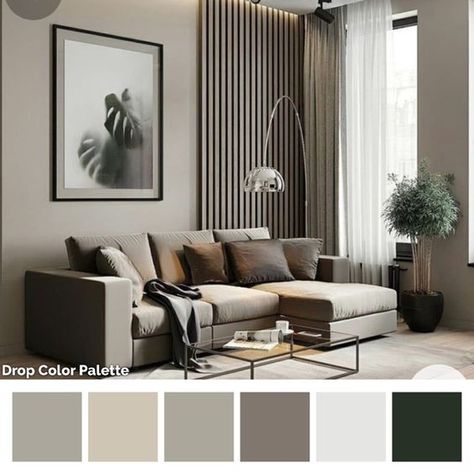 Taupe Color Palettes Living Room, Minimalist Color Palette Interiors, Grey Themed Living Room, Ideas For Living Room Curtains, Beige And Grey Living Room, Curtain Ideas For Living Room, Interior Design Garden, Living Room Curtain Ideas, Room Curtain Ideas