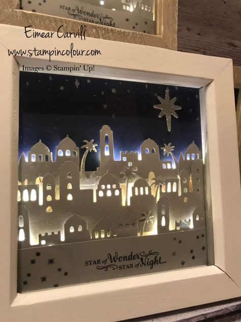 Bethlehem Edgelit Dies Bethlehem Lights, Stampin Up Weihnachten, Christmas Shadow Boxes, Christmas Tree Shop, Idul Fitri, Religious Christmas, Stampin Up Christmas, 3d Christmas, Christmas Party Decorations