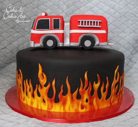 Cake for a firefighter Firefighter Cake Ideas, Firefighter Birthday Cakes, Firefighter Cookie, Firefighter Cake, Fire Fighter Cake, Fireman Cake, Fire Cake, Firetruck Cake, Firetruck Birthday Party