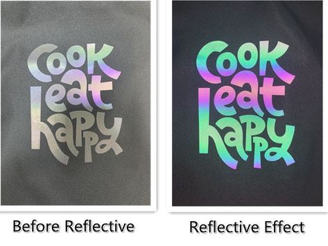 Reflective Rainbow Normal Lighting Effects VS Light Refraction Effect; #heattransfervinyl #vinyltransfer #printingservice #vinyweeding #heattransfer #htvvinyl #printlife #cricut #cricutmaker3 #diyprojects #diyshirt ##reflectivematerial #reflectivefabric #reflectivedesigns #htv #craft #customvinyl #htvshirts #ironon #irononvinyl #vinilotextil #cricutht #craftblogclub #craftblogs #craftbloggers #craftbloggersuk #craftshop #Hugoballs Htv Shirts, Light Refraction, Reflective Material, Htv Vinyl, Vinyl Transfer, Iron On Vinyl, Craft Blog, Craft Shop, Diy Shirt