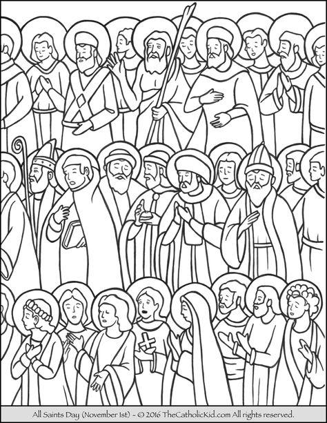 All Saints Day Coloring Page Saint Coloring Pages, Catholic Saints For Kids, Saints For Kids, Saint Coloring, Sunday School Coloring Pages, Liturgical Year, Christian Activities, Saints Days, All Souls Day