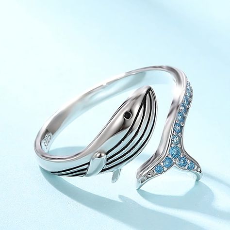 Cute Sea Animals, Whale Jewelry, Ocean Ring, Snake Ring Silver, Whale Tail, Birthday Ring, Blue Whale, Ring Blue, Everyday Outfit