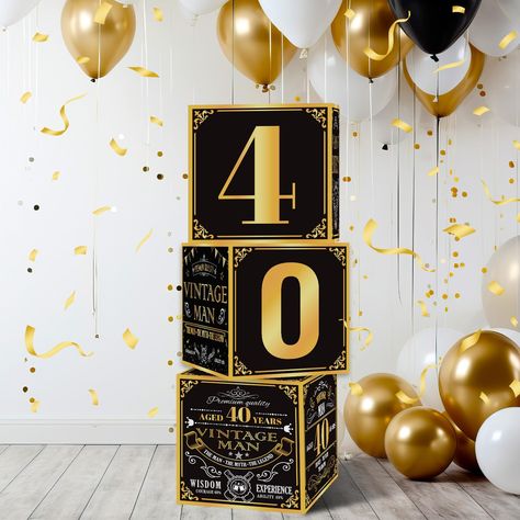 PRICES MAY VARY. Packing content: You will receive 40th birthday decorations for men, the size of each box is 11.8 x 11.8 x 11.8 inches. The classic color scheme oozes elegance and sophistication, setting the ideal vintage party vibe. (Note: This set of decorations does not include balloons) Vintage black and gold design: Celebrate your 40th birthday in style with the chic and sophisticated vintage black and gold design of these happy 40th birthday decorations balloon boxes. Infuse your special 40th Birthday Men Centerpiece, Wine Theme 40th Birthday Party, 40th Birthday Ideas For Husband, Male 40th Birthday Party Ideas, 40 Birthday Ideas For Men, Vintage Birthday Theme, 40th Birthday Table Decorations, 40th Birthday Decorations For Men, 40th Anniversary Party Decorations