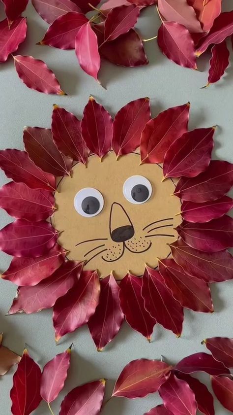 Fun Fall Crafts For Kids, Høstaktiviteter For Barn, Lion Craft, Fun Fall Crafts, Fall Arts And Crafts, Toddler Arts And Crafts, Preschool Art Activities, Leaf Crafts, Aktivitas Montessori