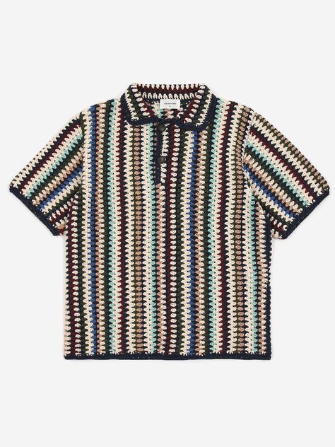 Crochet Polo Men, Seventies Aesthetic, Crochet Polo, Oversized Polo Shirt, Oversized Polo, Polo Men, Crochet Crop, Crochet Shirt, Wooden Buttons