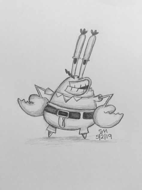 Pencil Drawing of Mr. Krabs - 5/2/19 #spongebobsquarepants #mrkrabs #pencildrawing Spongebob Sketch Pencil, Spongebob Drawings Easy Cute, Crabby Drawing, Spongebob Drawings Art, Sketch Spongebob, Mr Krabs Drawing, Spongebob Sketches, Spongebob Drawings Easy, Spongebob Drawing