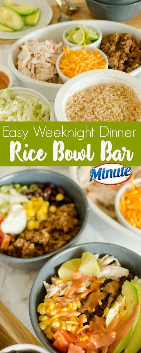 A Rice Bowl Bar will save dinnertime! Quick and easy with the help of @minutericeUS! AD Rice Bowl Bar Ideas, Rice Bowl Bar, Taco Rice Bowl Recipe, Cafe Sandwiches, Dinner Rice, Bowls Recipes, Anime Birthday, Healthy Bowls Recipes, Protein Bowls