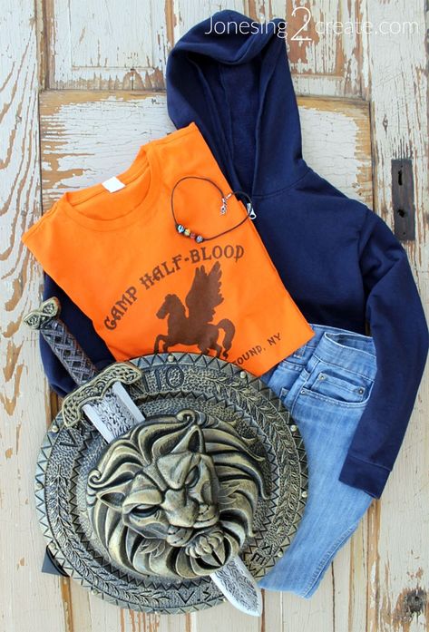 Homemade DIY Percy Jackson Costume and Necklace - Jonesing2Create Percy Jackson Dress Up, Percy Jackson World Book Day Costume, Percy Jackson Costume Diy, Percy Jackson Diorama, Percy Jackson Costume Ideas, Percy Jackson Crafts Diy, Percy Jackson Halloween Costumes, Percy Jackson Gift Ideas, Pjo Halloween