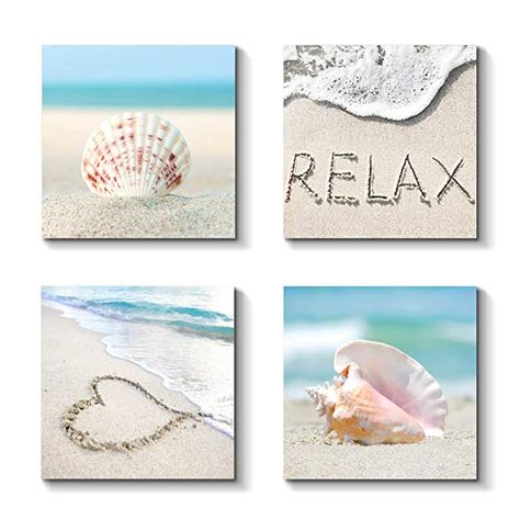 Beach Canvas Paintings, Seashell Artwork, Seaside Wall Art, Shell Ideas, Seascape Artwork, Seashell Wall Art, Beach Canvas Wall Art, Beach Canvas Art, Seascape Canvas