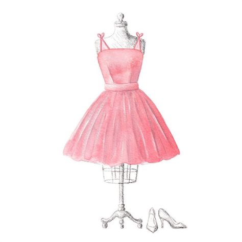 Whitney Ruger | Pip & Kate (@whitneyruger) • Instagram photos and videos Dress Watercolor, Dress Clipart, Watercolor Fine Art, Easy Designs, Fashion Illustration Watercolor, Dress Train, Pink Evening Dress, Fashion Clipart, Pink Cocktail