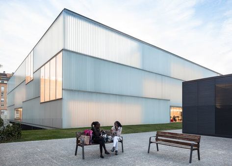 Carles Rahola Public Library in Girona | Mario Corea; Photo: Pepo Segura/Marc_Torra-Fragments | Archinect Public Library Architecture, Crown Hall, U Glass, Library Architecture, Internal Courtyard, Spanish Architecture, Industrial Architecture, Glass Brick, Architecture Design Concept