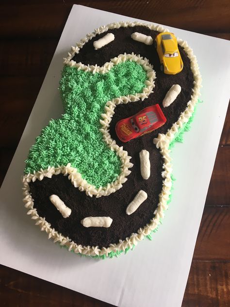 Race Car Pull Apart Cupcakes, Number 8 Race Track Cake, Number 3 Race Track Cake, Number 3 Cupcake Cake Monster Truck, Disney Cars Birthday Cake Number 3, Race Car Cakes, Hot Wheels Party, 3rd Birthday Cakes, Car Cake