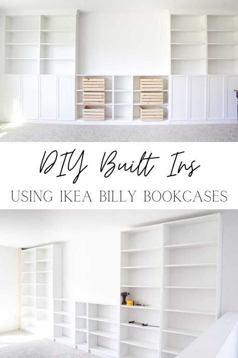 DIY IKEA Bookcase Built In Shelves Libreria Billy Ikea, Diy Built Ins, Diy Built In Shelves, Billy Ikea, Ikea Built In, Billy Bookcases, Ikea Desk Hack, Billy Regal, Ikea Bookcase