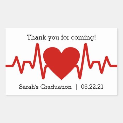 Nurse Graduation Party Favor Sticker Heart Beat #zazzle #weddinginvitations #birthdayinvitations #babyshowerinvitations #zazzleinvitations #monogram #businesscards #graduation #homedecor School Centerpieces, Nursing Graduation Cakes, Nurse Graduation Party Decorations, Nursing Party, Nurse Graduation Party, Nursing School Graduation Party, College Grad Party, Graduation Party Signs, Nurse Party