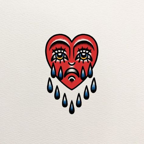 Heart Tattoo Flash, Heart Face Tattoo, Traditional Heart Tattoos, Tattoos Leg, Crying Heart, Tattoos Finger, Tattoos Traditional, Tattoos Arm, Finger Tats