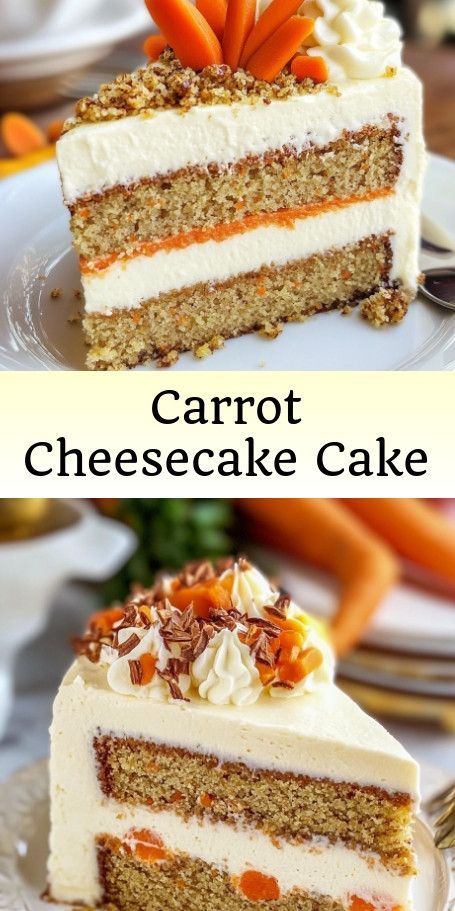 Carrot Cake Cheesecake Layer Cake Recipe Indulge in the ultimate dessert fusion with this Carrot Cake Cheesecake Layer Cake! Impress your guests and celebrate special occasions with this delicious blend of moist carrot cake layers and luscious cheesecake. Perfect for any gathering, this showstopping cake is sure to be a crowd favorite. #CarrotCake #CheesecakeLovers #LayerCake #DessertDelight #BakeWithLove #HomemadeGoodness #SweetTooth #FoodieFavorites #BakingJoy #DessertTime Carrot Cheesecake Cake, Cheesecake Layer Cake, Carrot Cheesecake, Moist Carrot Cake, Cheesecake Layer, Moist Carrot Cakes, Carrot Cake Cheesecake, Cheesecake Lovers, Cake Cheesecake