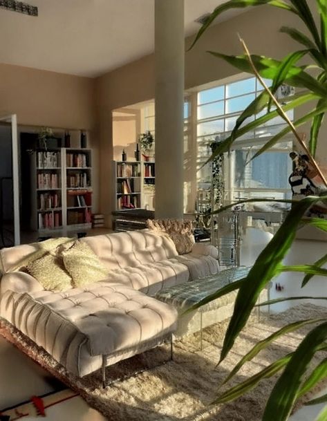 Sunlit Serenity Luxurious Boho Living Room, Glam Boho Living Room, Cozy Glam Living Room, Boho Glam Living Room, White Couch Living Room, Office Bedroom Ideas, Cathedral Ceiling Living Room, Cozy Glam, Vaulted Ceiling Living Room