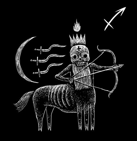 Dark Sagittarius, Dark Illustration Art, Sagittarius Jupiter, Dark Astrology, Planets Signs, The Ninth House, Fire Zodiac, Sagittarius Archer, Astrology Sagittarius