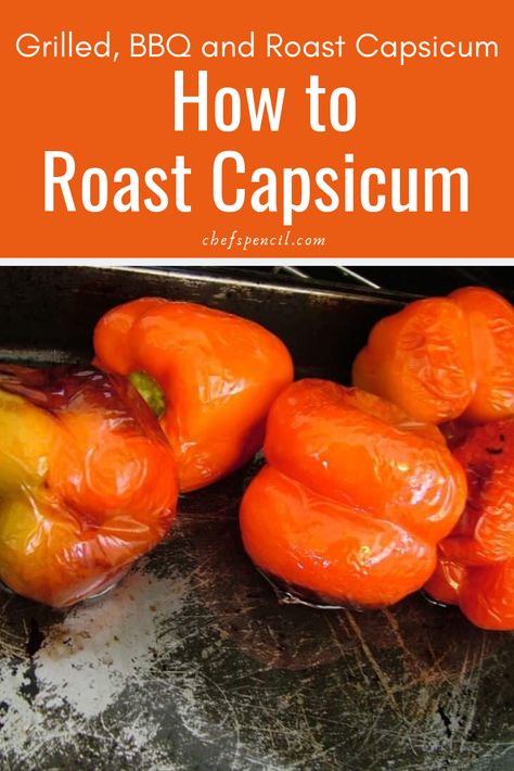 Roast Capsicum, Roast Red Peppers, Capsicum Recipes, Roasted Capsicum, Grilled Peppers, How To Roast, Onion Salad, Roasted Red Peppers, Cooking Inspiration