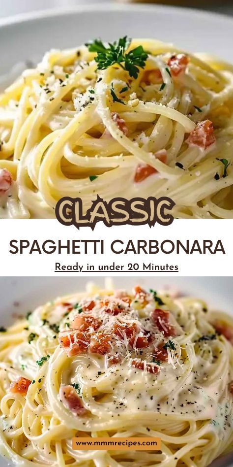 This classic spaghetti carbonara is rich, creamy, and oh-so-delicious! Made with just a handful of simple ingredients—crispy pancetta, eggs, parmesan, and pasta—it’s an easy yet indulgent dish that comes together in minutes. The velvety sauce coats each strand of spaghetti for a restaurant-worthy meal right at home. Perfect for a cozy dinner or when you want to impress with minimal effort! Ready to dig in? Click for the full recipe and bring the taste of Italy to your table! Spaghetti Carbonara Recipe Creamy, Egg Sauce Pasta, Easy At Home Meals Dinners, Pasta Carbonara Recipe Easy, Carbonara Sauce Recipe Creamy, Leftover Spaghetti Sauce Ideas Dinners, Noodles And Eggs Recipe, Pasta Bowls Recipe, Spaghetti Carbonara Easy