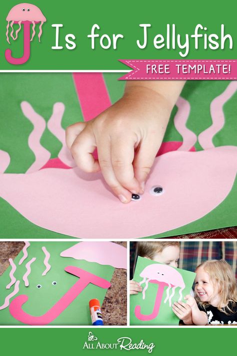 FREE craft template for letter recognition! J is for Jellyfish craft for preschoolers. Letter J Crafts For Kindergarten, J For Jellyfish Craft, Letter J Craft, J Is For Jellyfish, Chicken Stick, Letter J Activities, Letter J Crafts, Free Craft Templates, Preschool Letter Crafts