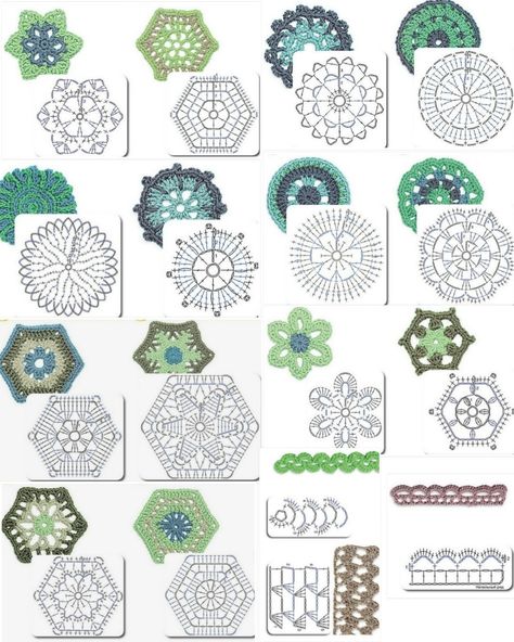 Unique Granny Squares Crochet, Motif Mandala Crochet, Crochet Leaf Patterns, Crochet Snowflake Pattern, Granny Square Crochet Patterns Free, Crochet Symbols, Crochet Jewelry Patterns, Crochet Motif Patterns, Crochet Hexagon