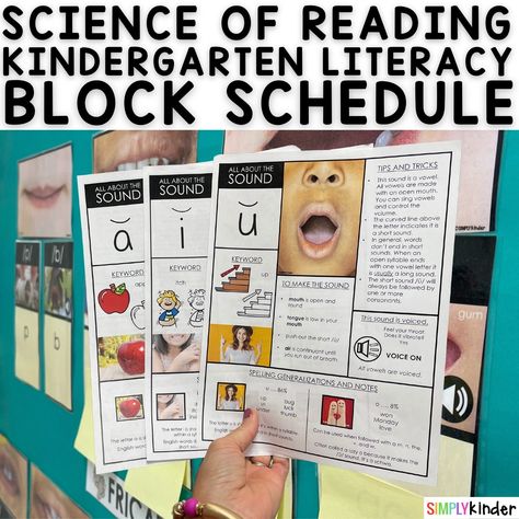 SoR Sample Classroom Schedule - Simply Kinder Science Of Reading Kindergarten, Literacy Block Schedule, Kindergarten Schedule, Writing Center Kindergarten, Alphabet Activities Kindergarten, Classroom Schedule, The Science Of Reading, Block Scheduling, Writing Journals