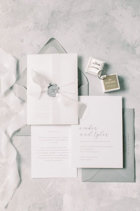 Wedding invitations with vellum jacket and wax seal. Gray envelopes and silk ribbon make this invitation light, airy and gorgeous. Vellum Wax Seal, Wax Seal Wedding Invitations, Wax Seal Wedding, Ribbon Invitation, Bear Wedding, Art Invitation, Classic Wedding Invitations, Wedding Wraps, Luxury Wedding Invitations