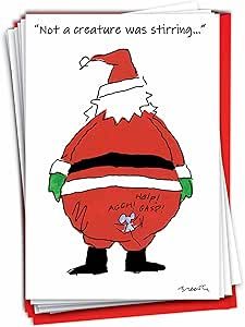 NobleWorks 12 Humorous Christmas Greeting Cards Boxed Set with 5 x 7 Inch Envelopes (1 Designs, 12 Each) Santa and Mouse C7632XSG-B12x1 Christmas Cards Funny, Funny Xmas Cards, Christmas Drawings, Funny Santa Claus, Boxed Christmas Cards, Greeting Card Box, 2024 Christmas, Funny Xmas, Funny Christmas Cards