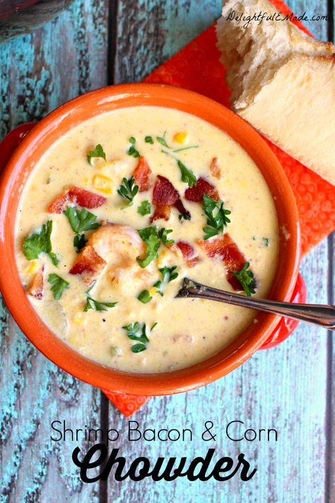 Summer Corn Recipes, Bacon And Corn, Shrimp Corn Chowder, Bacon Corn Chowder, Bacon Corn, Shrimp Corn, Bacon Chowder, Winter Soup Recipe, Chicken Pot Pie Soup