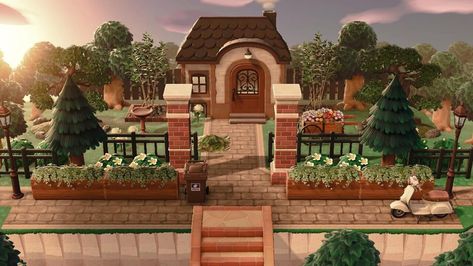 Animal Crossing Pink House Exterior, Acnh Hhp Exterior City, My House Animal Crossing, Animal Crossing Backyard Ideas, Acnh City House, Acnh House Exterior Ideas City, Animal Crossing Outside House Ideas, Acnh House Outside, Acnh Exterior House Ideas