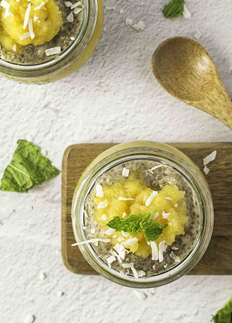 Pineapple Coconut Chia Pudding (Vegan, GF) Chia Pudding Vegan, Coconut Chia Seed, Coconut Chia Seed Pudding, Chia Seed Recipes Pudding, Coconut Chia Pudding, Coconut Chia, Chia Seed Pudding, Pineapple Coconut, Chia Pudding