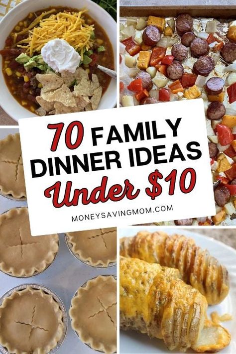 If you're looking for family dinner ideas that don't cost a fortune, here are 70 ideas for you to choose from! Each meal is easy to make and won't break the bank with each meal costing less than $10 to make! These budget-friendly family dinner ideas include everything from chicken, ground beef, pork, seafood, and vegetarian options! Pin this post and be sure to check back often or inspiration for cheap and easy weekday dinners! Cheap Family Dinner Ideas, Easy Family Dinner Ideas, Easy Weekday Dinners, Easy Family Dinner, Budget Family Meals, Family Dinner Ideas, Cheap Dinners, Easy Family Dinners, Frozen Veggies