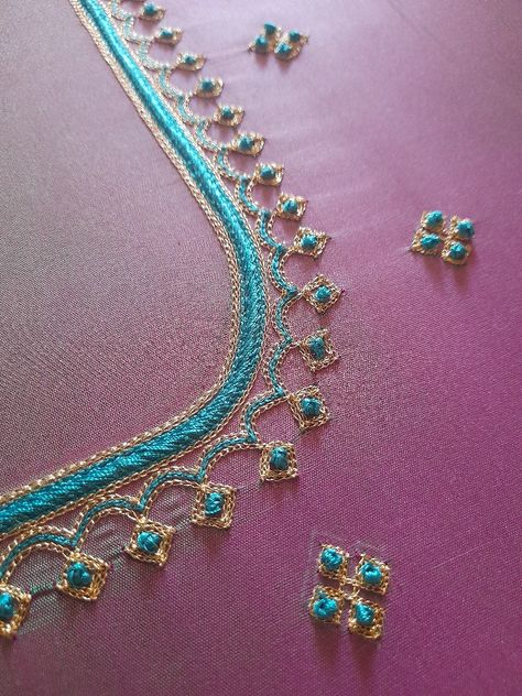 Simple Thread Work, Threadwork Blouse, Sari Embroidery, Maggam Designs, Dress Designs For Stitching, Bridal Jewelry Sets Brides, Beaded Necklace Tutorial, Hand Work Design, Maggam Work Designs