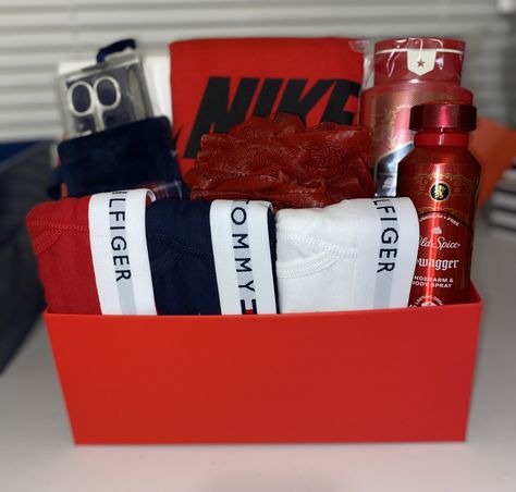 Gift basket will come as similar to the picture as possible. Same brands as in the picture.   Gift Basket Includes:  2 T-Shirts 3 Pairs of Boxer Briefs* 2 men's body care items 1 Grooming Kit 1 Loofa Primary colors will be accompanied by coordinating colors. A small pop of color may be added as an accent   Red/Black/White Blue/Black/White Gray/black/White Black/White Navy/Gray/White Request are a possibility, feel free to message me *The brand will be Tommy Hilfiger, Polo, or Calvin Klein. It depends on availability  🚨A female version can be made by request Please see shop announcements for more Gift Basket Info