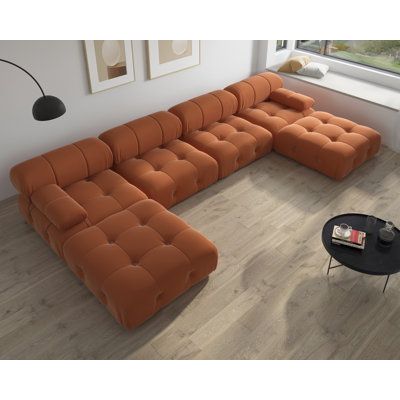 Orange Sectional, Modern Velvet Sofa, Single Seat Sofa, U Shaped Sectional Sofa, Couch With Chaise, U Shaped Sofa, U Shaped Sectional, Sofa Chaise, Ottoman Bed