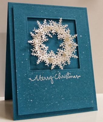 Stamping with Loll: Snowflake Wreath Diy Christmas Snowflakes, Christmas Snowflakes Decorations, Snowflake Wreath, Snowflake Cards, Christmas Card Inspiration, Homemade Christmas Cards, Scrapbooking Cards, Diy Christmas Cards, Christmas Cards To Make