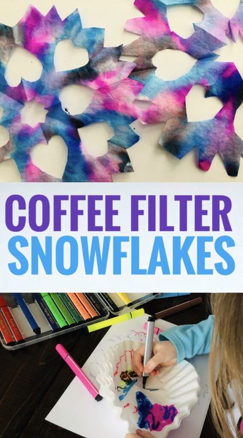 Make Coffee Filter Snowflakes with Washable Markers - Glitter On A Dime Coffee Filter Snowflakes For Kids, Snowflake Coffee Filter, Coffee Filter Snowflakes, Snowflakes For Kids, Coffee Filters Snowflakes, Winter Crafts For Toddlers, Coffee Filter Wreath, Kids Christmas Crafts Easy, Snowflakes Real