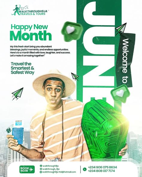 Happy New Month Design, Welcome Poster Design, Welcome To June, Logistics Design, Agency Design, Education Poster Design, Happy New Month, Media Poster, Work Abroad