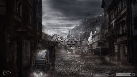 Town before storm Creepy Backgrounds, Art Noir, Jeepers Creepers, Dark City, 다크 판타지, Gothic Horror, Fantasy City, Fantasy Places, Arte Obscura