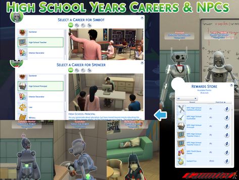 NPC High School Years Careers and NPC Definition - The Sims 4 Mods - CurseForge Sims 4 High School Mods, Sims 4 High School, Sims 4 Jobs, High School Parties, Teacher Career, High School Principal, Career Outfits, High School Years, Sims 4 Mods Clothes