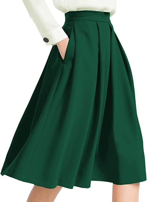 Yige Women's High Waisted A line Skirt Skater Pleated Full Midi Skirt Light Green US18 at Amazon Women’s Clothing store High Waisted A Line Skirt, Prom Skirt, Midi Skirt With Pockets, Full Midi Skirt, Winter Formal Dresses, High Waisted Maxi Skirt, Party Fits, Skirt Pleated, Work Skirts