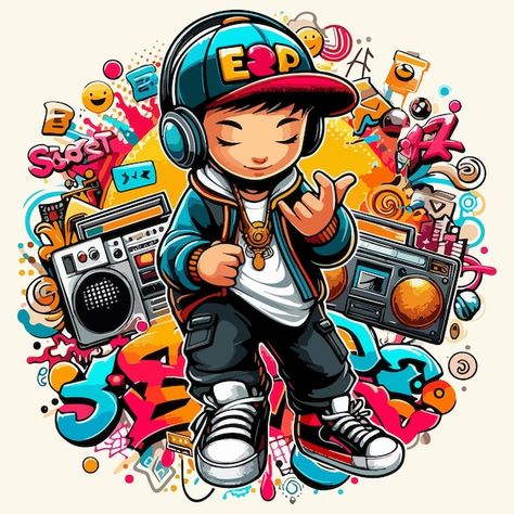 Hip hop boy | Premium Vector #Freepik #vector #rapper #disk-jockey #sticker-design #dj-music Cartoon Dj Art, Rapper Design, Dance Studio Design, Dj Images Hd, Dj Art, Dj Images, Music Stickers, Fashion Top Outfits, Birthday Planning